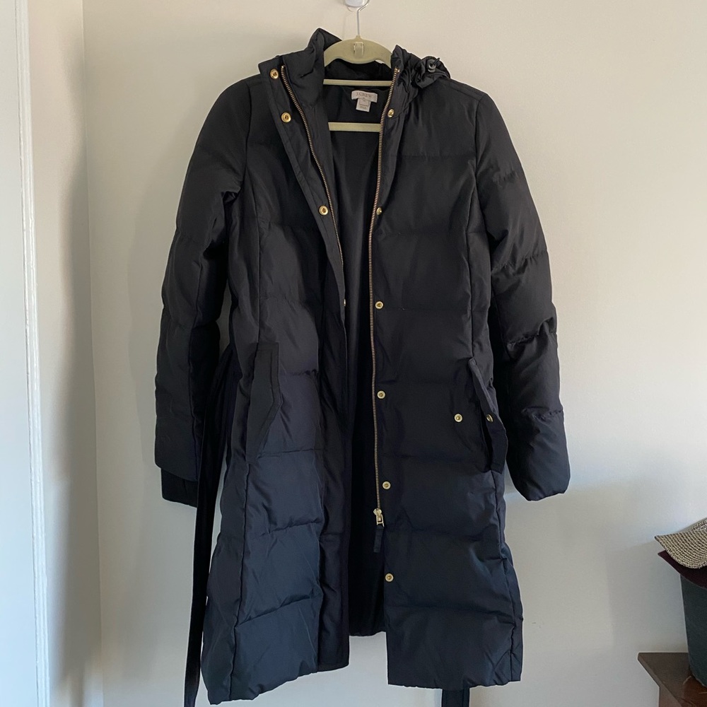 J Crew Belted Long Puffer Size XS.